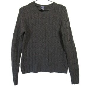 Gap Cable Knit Sweater Womens Medium Gray Good Lambswool Stretch Crew Neck